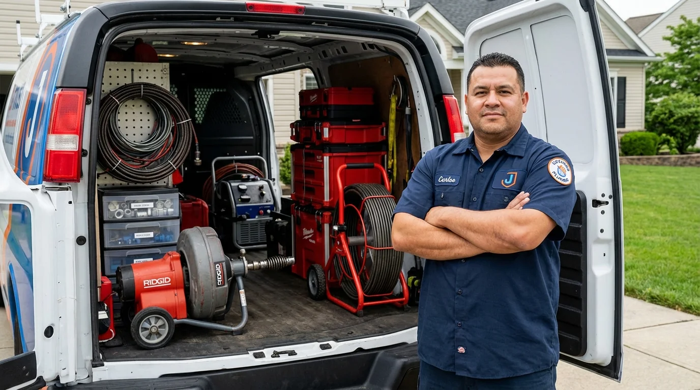 Professional drain cleaning equipment and Johns Plumbing LLC plumber in Bay