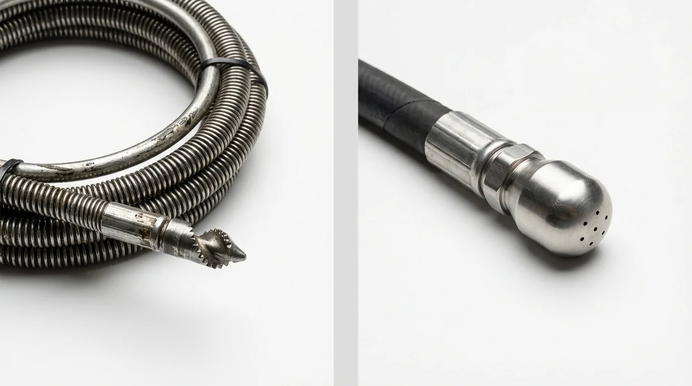 Drain snake cable and hydro jetting nozzle used for drain cleaning in Bay, AR