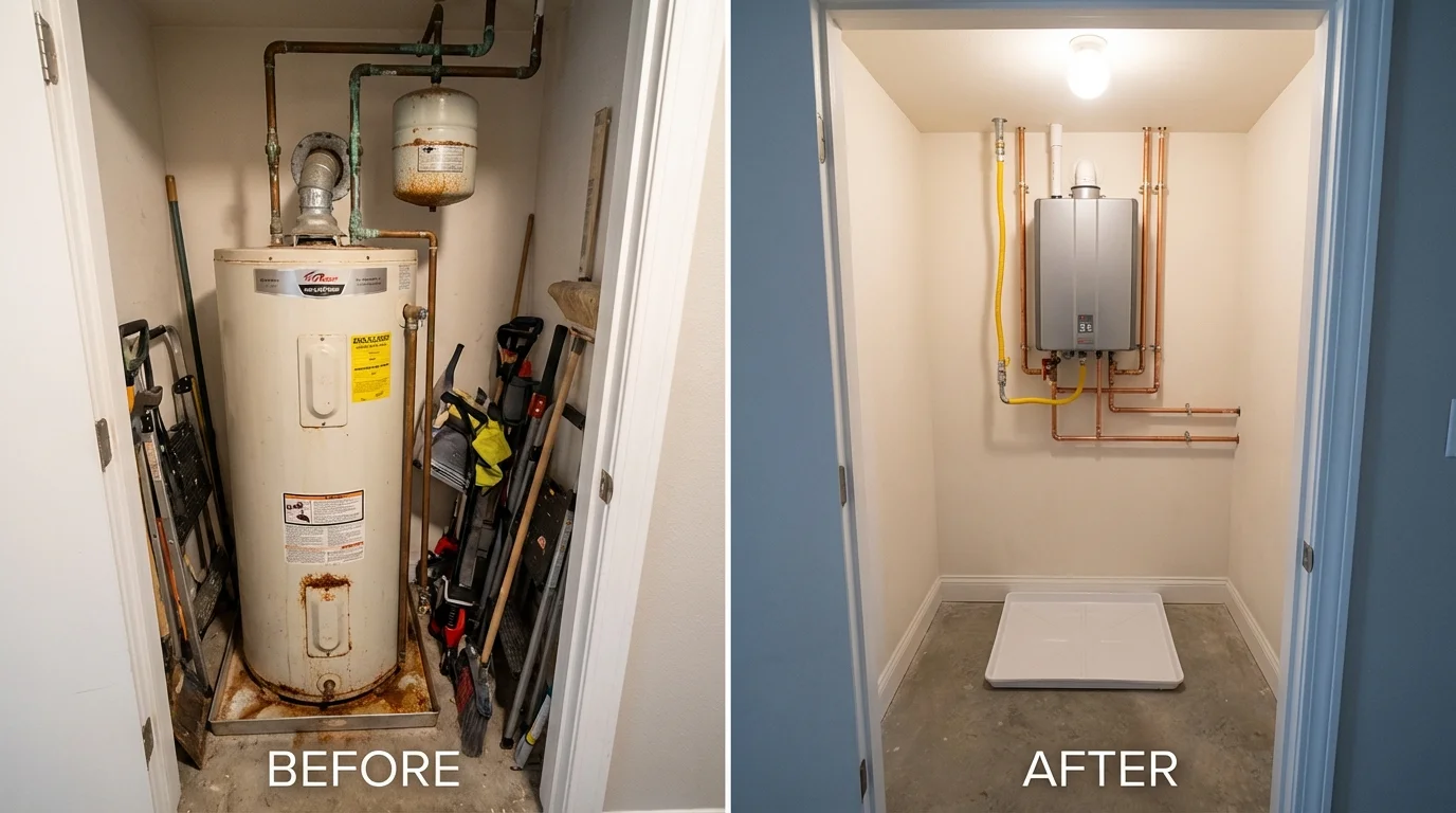 Tank water heater versus wall-mounted tankless unit comparison for Bay, AR homeowners